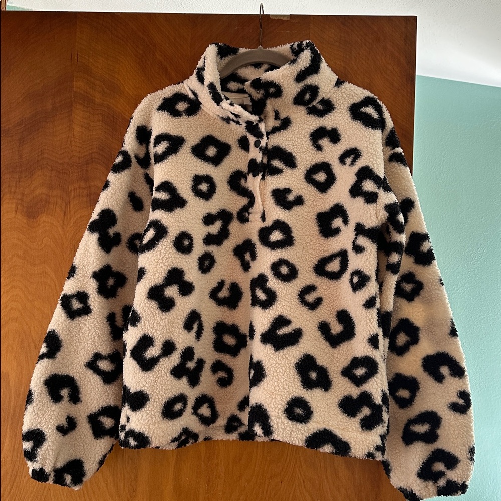LOFT Black and White Patterned Fleece Jacket